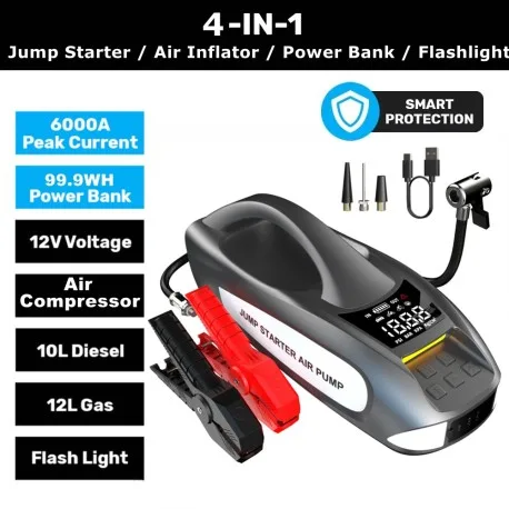 JT-L084 Portable 4-in-1 Battery Jump Starter with Air Compressor - Image 2